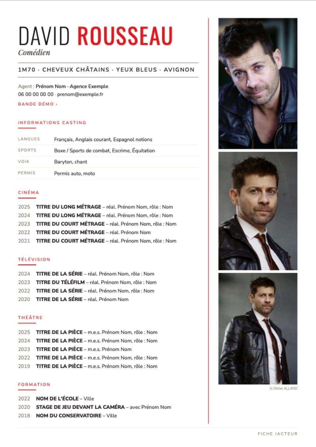 Exemple de CV d'acteur, modèle CINÉ