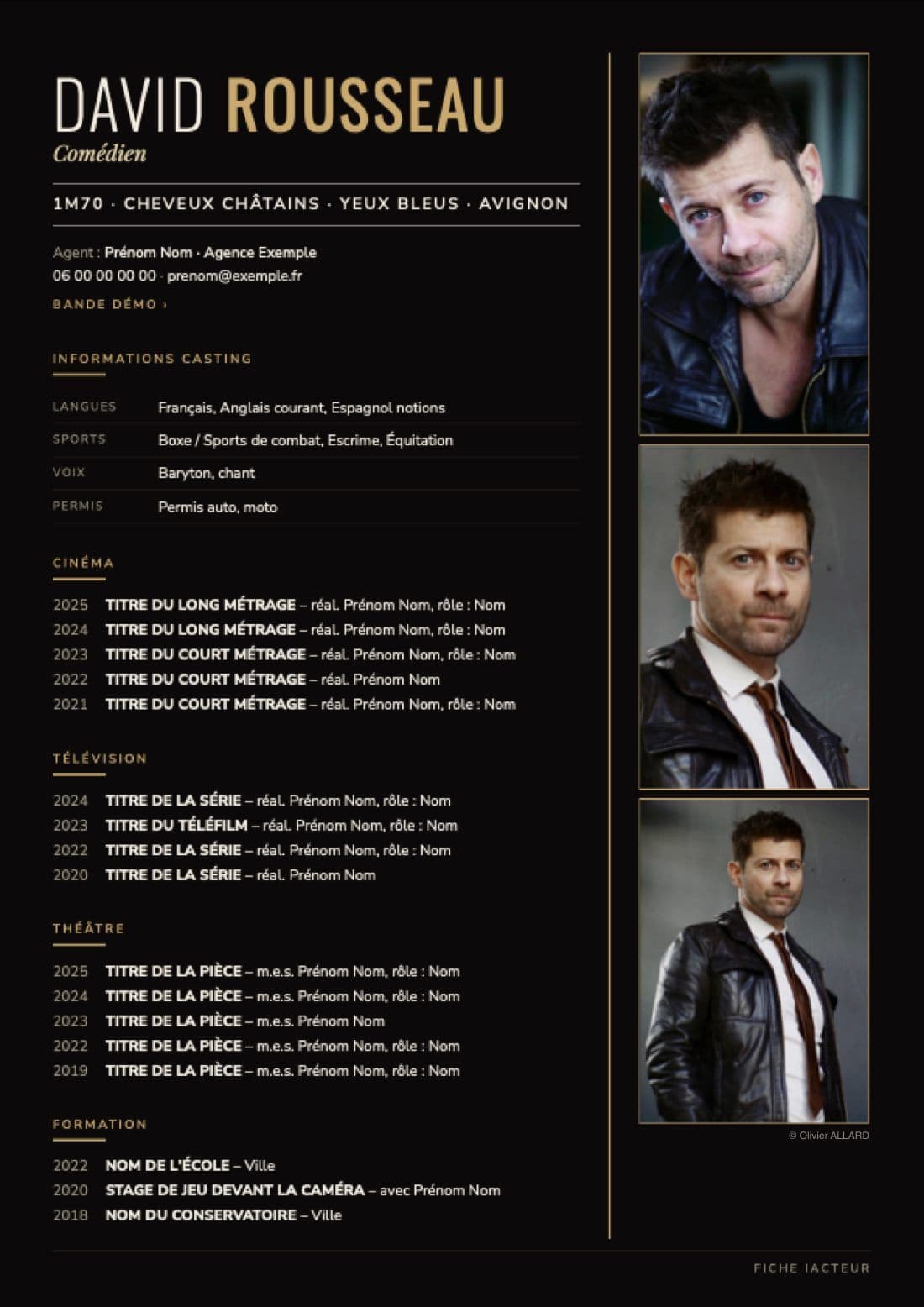 Exemple de CV d'acteur, modèle VIP